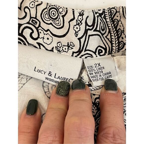 Lucy & Laurel linen blouse 3/4 sleeve black and white 2X - Picture 5 of 5